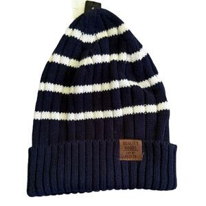 H&M Toddler Boys Navy Blue Striped Cotton Beanie Size 1.5-4Y